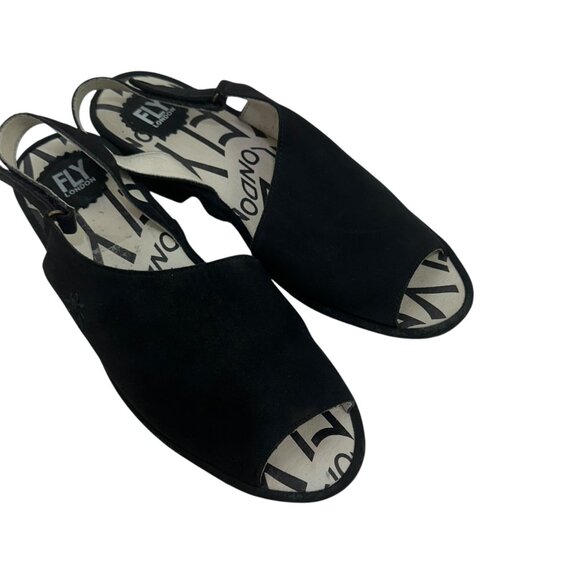 Fly London Womens Palp Black Nobuck Leather Peep-Toe Wedge Sandals SZ 40 - Picture 13 of 13